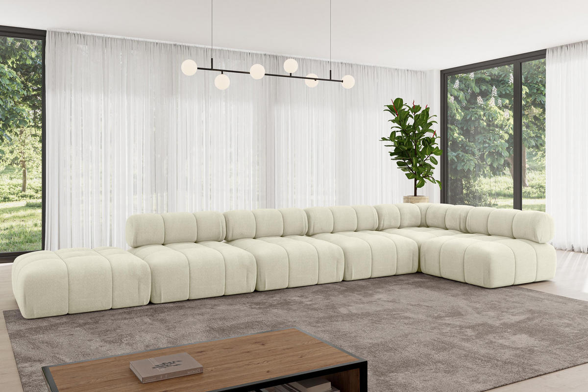 ECKSOFA modulares Sofa Favio-L3 - 475x190x70 cm Beige Velours - Beige, Holzwerkstoff/Textil (475/190cm) - ALTDECOR