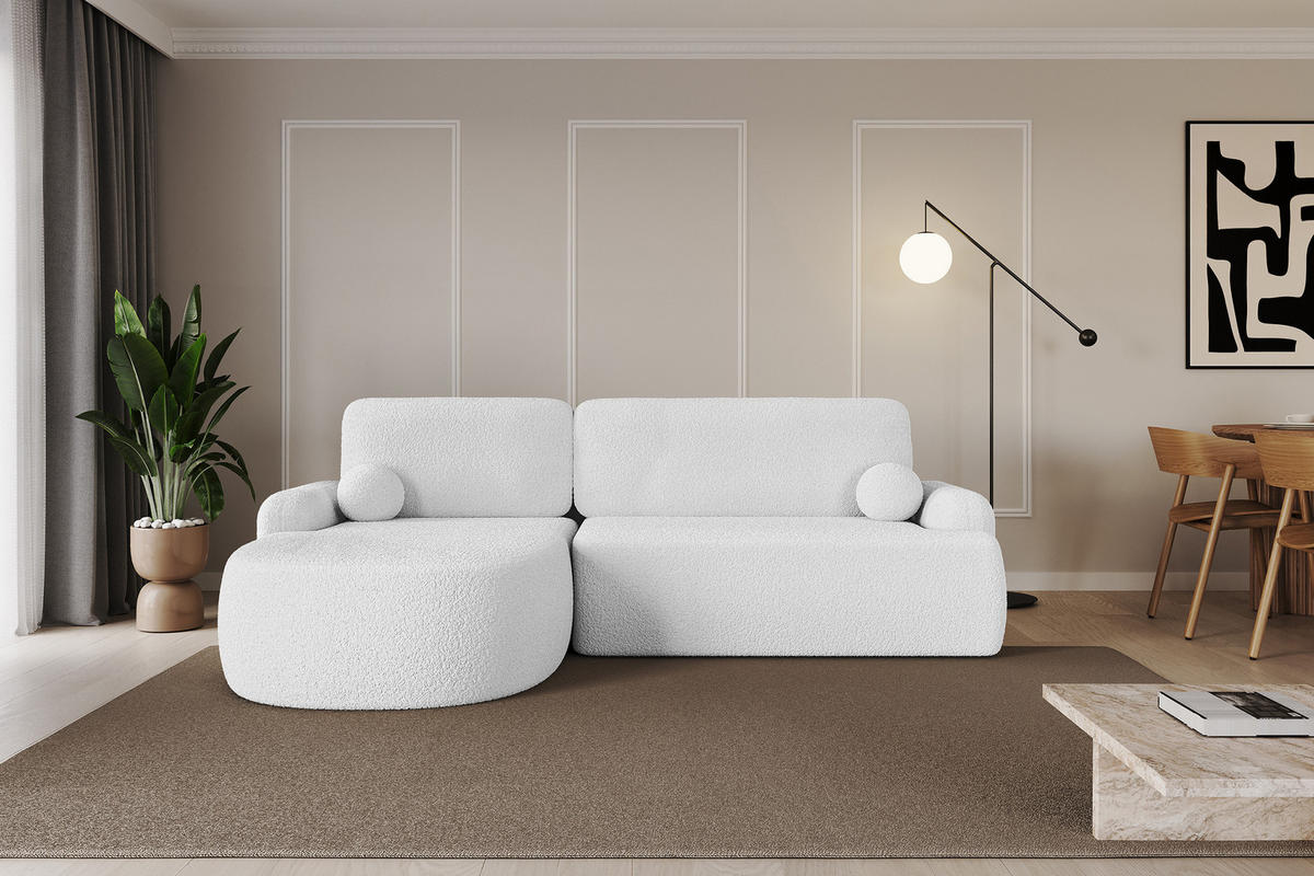 ECKSOFA mit Schlaffunktion und Bettkasten LIRA-L - 264x172x89 Weiß - Weiß, Holzwerkstoff/Textil (264/172cm) - ALTDECOR