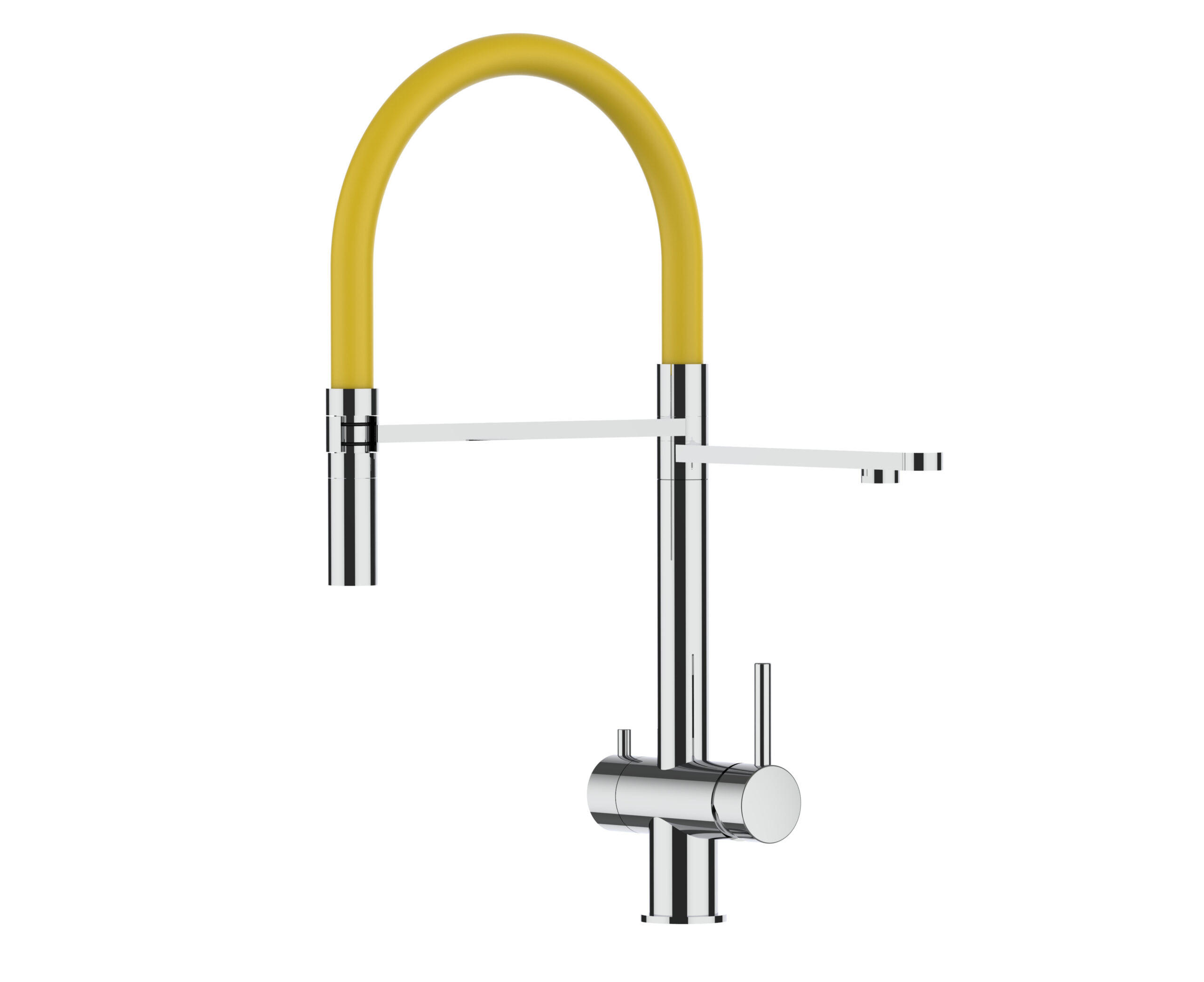 NIEDERDRUCK-3-WEGE-KÜCHENARMATUR, Edelstahl Massiv aus Chirurgenstahl, Hochglanz und Gelb, 2-Strahl-Brause - Gelb, Metall (24/49/24cm) - VIZIO