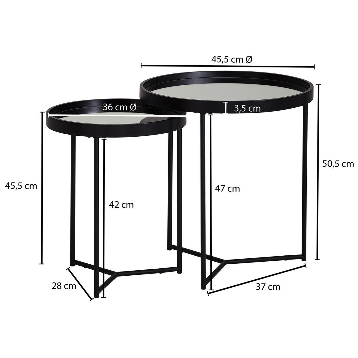 SATZTISCH Set – 2-teilig Metall Holz Schwarz pflegeleicht 3 kg belastbar - Schwarz, Holz/Metall (45/45/50cm) - KADIMA DESIGN