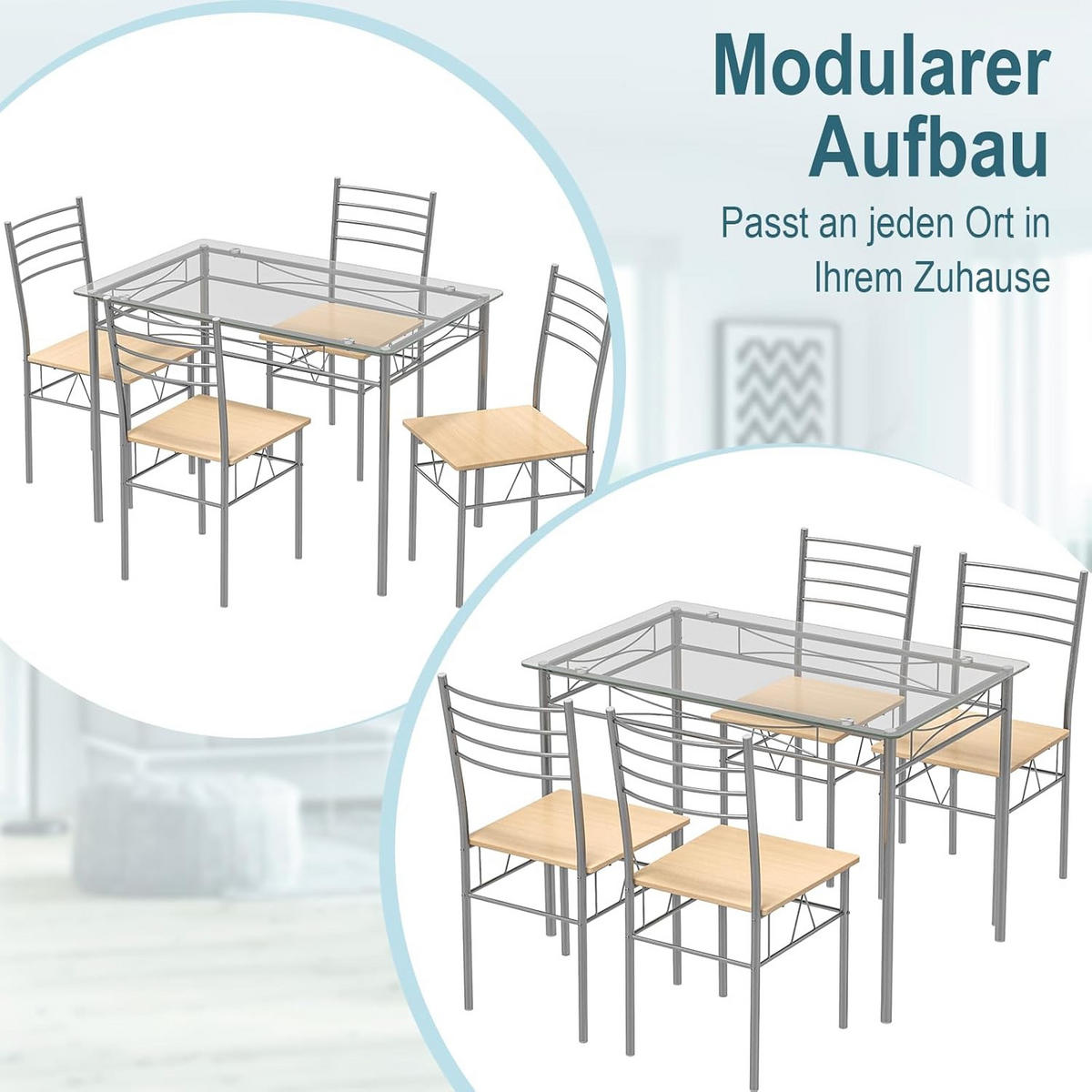 ESSGRUPPE Holz - Naturfarben, Glas (49/86/40cm) - COSTWAY