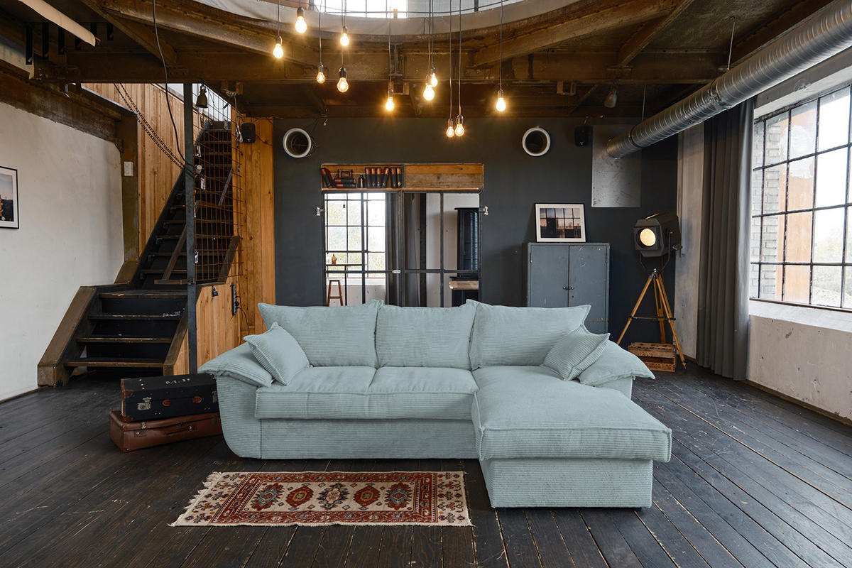 ECKSOFA DAMETO Hellblau Cord - Schwarz/Hellblau, Kunststoff/Textil (266/174cm) - KAWOLA