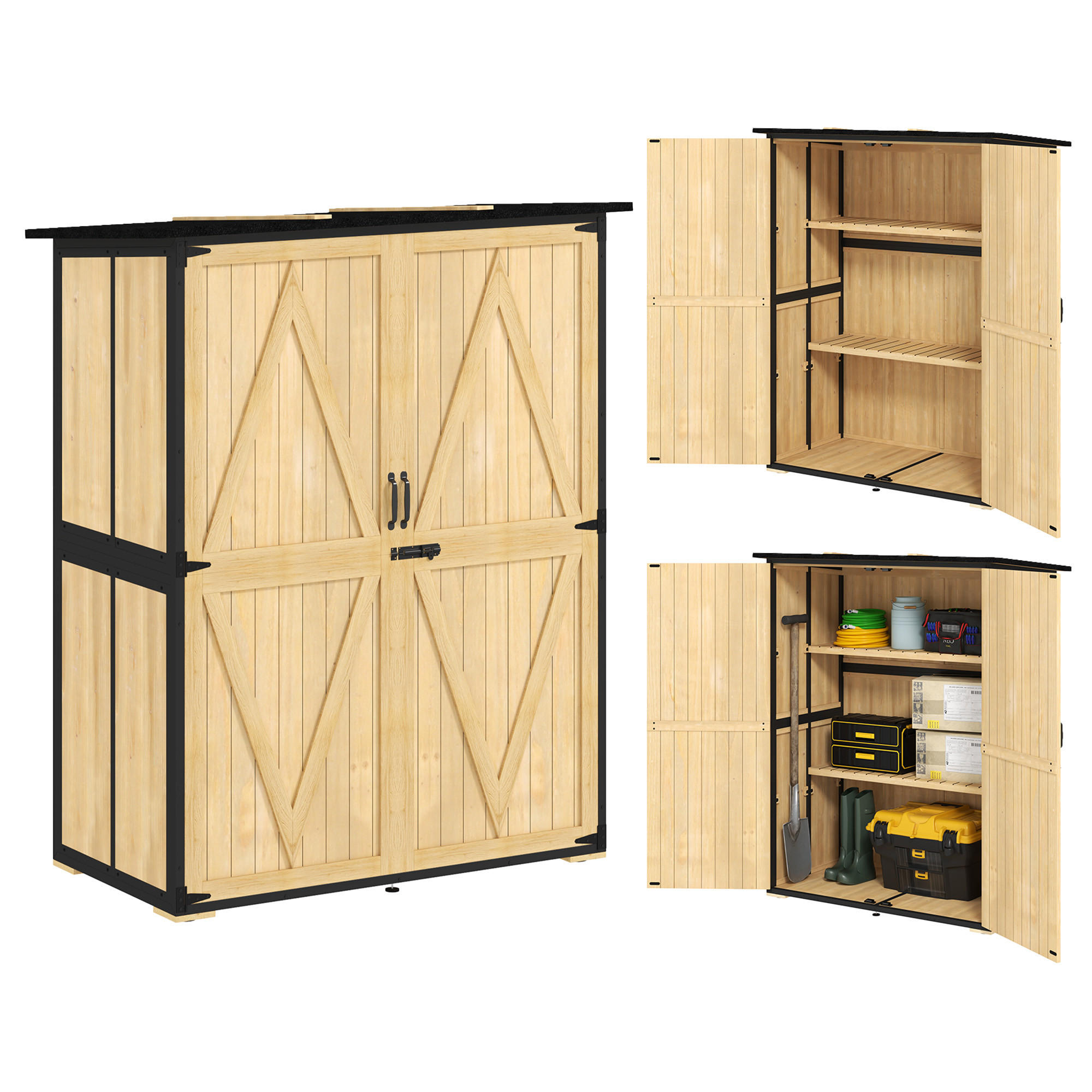 GARTENSCHRANK DE-09217 Naturholz - Naturfarben, Holz (74/173/140cm) - ComfortXL