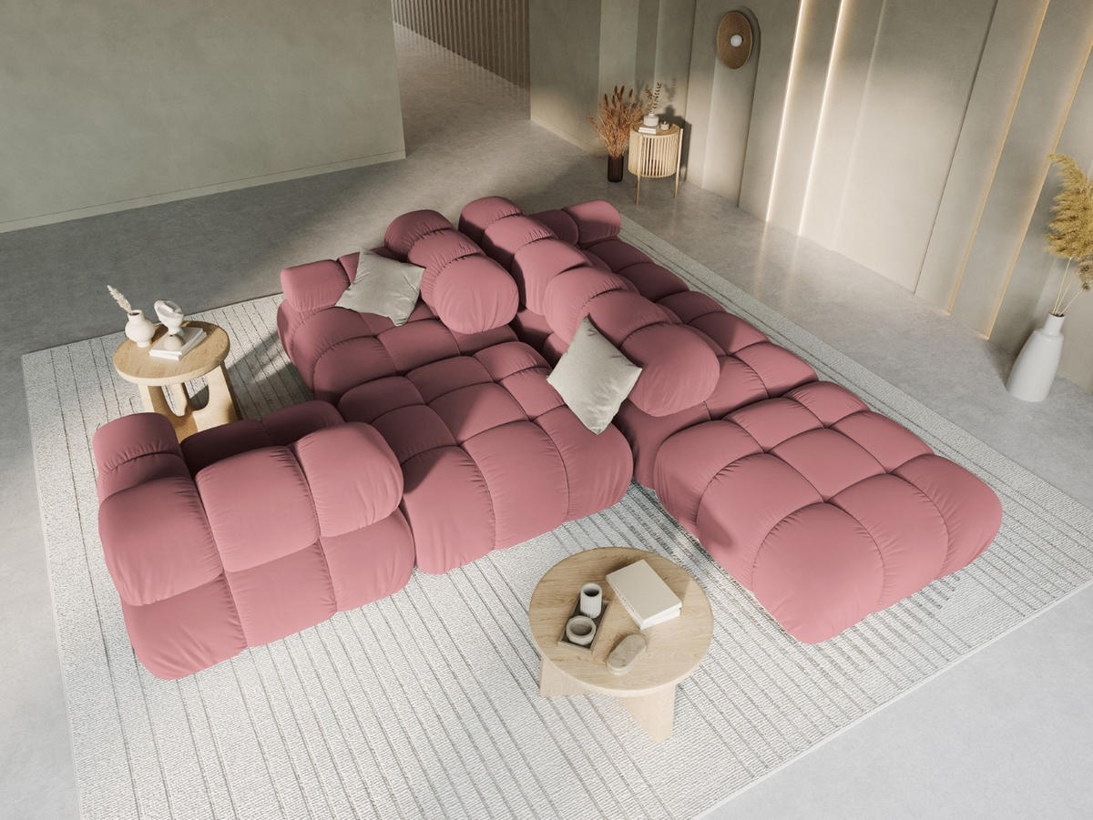 MODULARES-SOFA links Bellis aus Samt rosa 4 Sitzplätze - Pink, Textil (94/63/282cm) - Micadoni