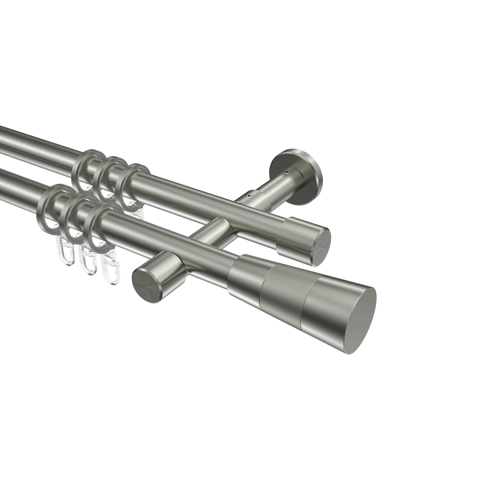 GARDINENSTANGEN-SET Prestige Tanara 140 cm, 2-läufig, 20 mm Ø Edelstahl-Optik - Edelstahlfarben/Silberfarben, Metall (140cm) - INTERDECO