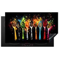 HERDABDECKPLATTE Löffel - Gewürze - Modern - Graffiti - Farbe - Farbenfroh 90x52 cm - Multicolor, Kunststoff (90/0.2/52cm) - MuchoWow
