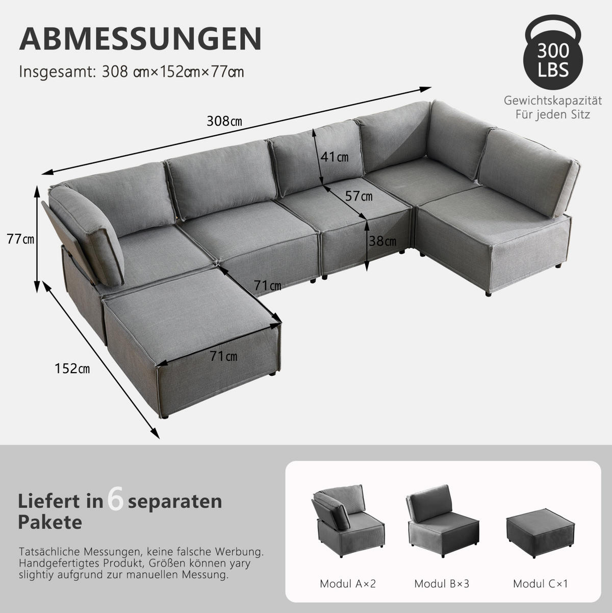 ECKSOFA mit Schlaffunktion und frei kombinierbaren Elementen, Hellgrau - Hellgrau, Kunststoff (308/152cm) - Redom
