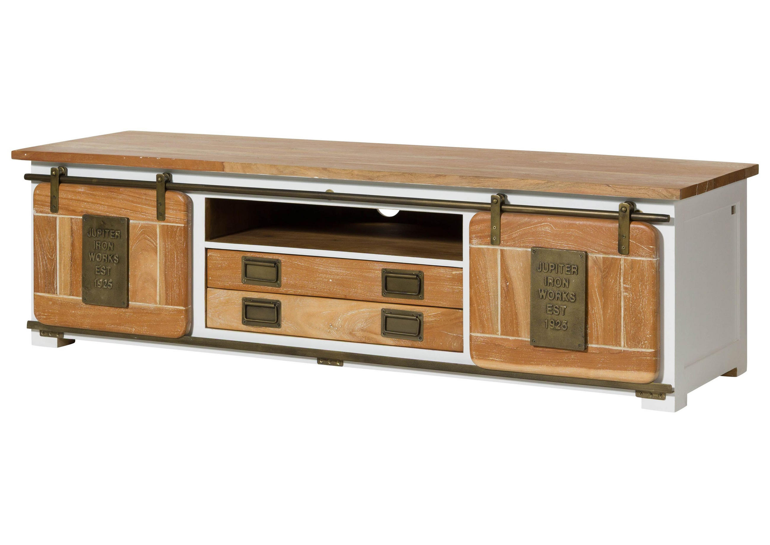 TV-BOARD Mango 180x55x50 weiß lackiert RAILWAY #314 - Weiß, Holz (180/50/55cm) - Massivmoebel24