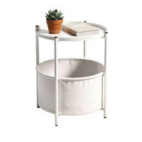 COUCHTISCH NINA rund Metall mit Aufbewahrungskorb Canvas Weiß - Weiß, Metall (45/45/48cm) - Coemo