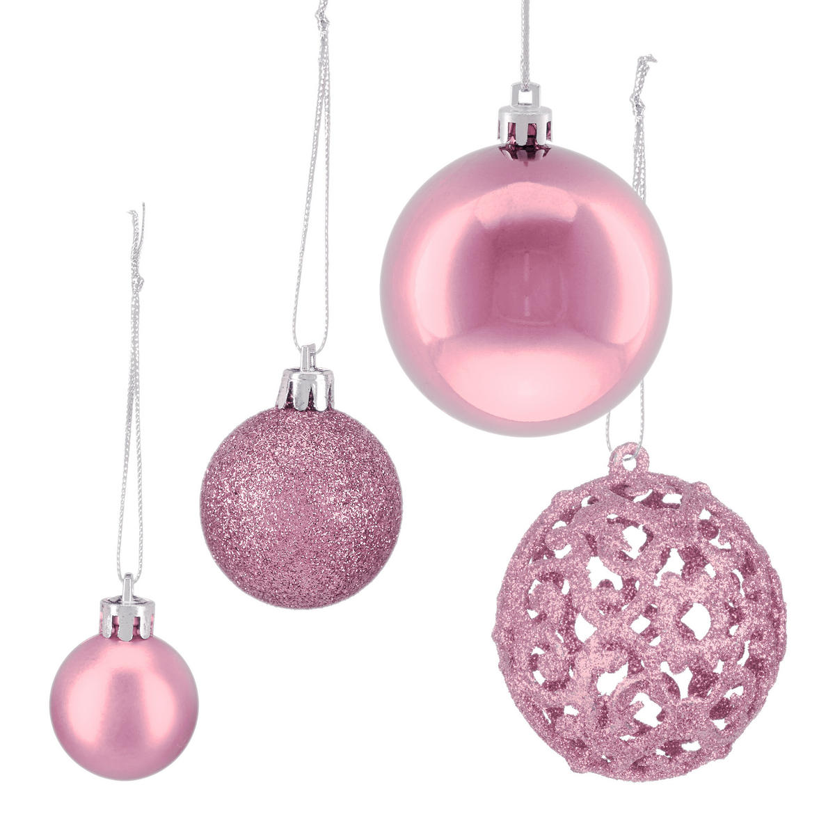 150-TLG.WEIHNACHTSKUGELN-SET - Rosa, Kunststoff (6/7/6cm) - Relaxdays