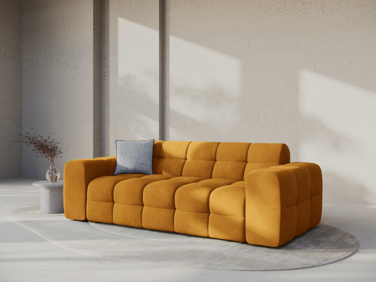 SOFA Kendal aus Samt senf 3 Sitzplätze - Dunkelgelb, Textil (103/79/222cm) - Micadoni