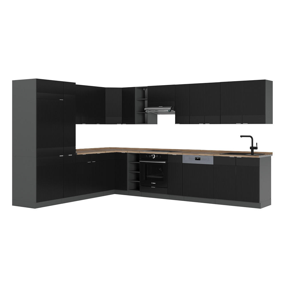 ROHOVÁ KUCHYNĚ Fame-Line, černé pruhy/antracit, 347 x 257 cm, dub AP - černá, kompozitní dřevo (347/81.6/60cm) - Vicco
