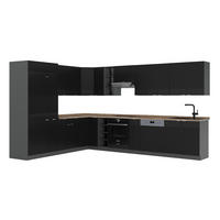 ROHOVÁ KUCHYNĚ Fame-Line, černé pruhy/antracit, 347 x 257 cm, dub AP - černá, kompozitní dřevo (347/81.6/60cm) - Vicco