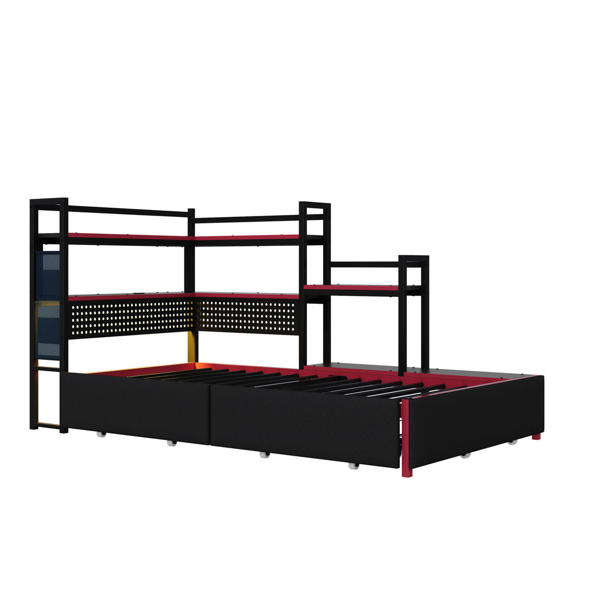 KOVOVÁ postel 90/200 cm s LED osvětlením, USB porty a úložným prostorem, černá - černá, kov (90/200cm) - Redom