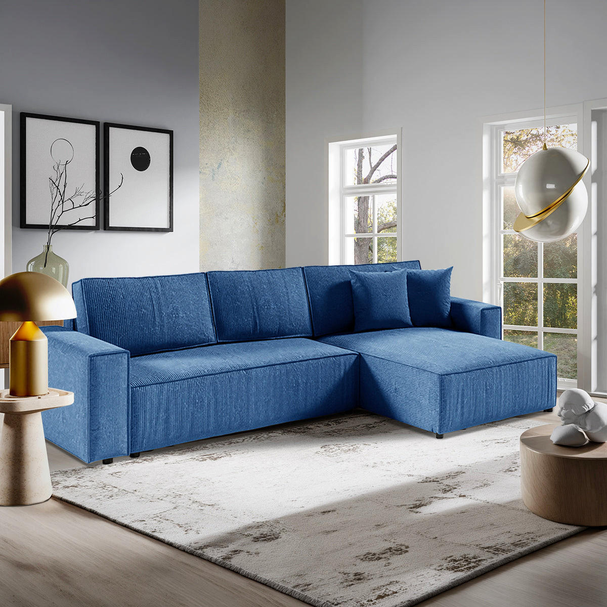 ECKSOFA Isaac 4 Sitzplätze Blau - Blau, Holzwerkstoff (294/185cm) - Petits-meubles