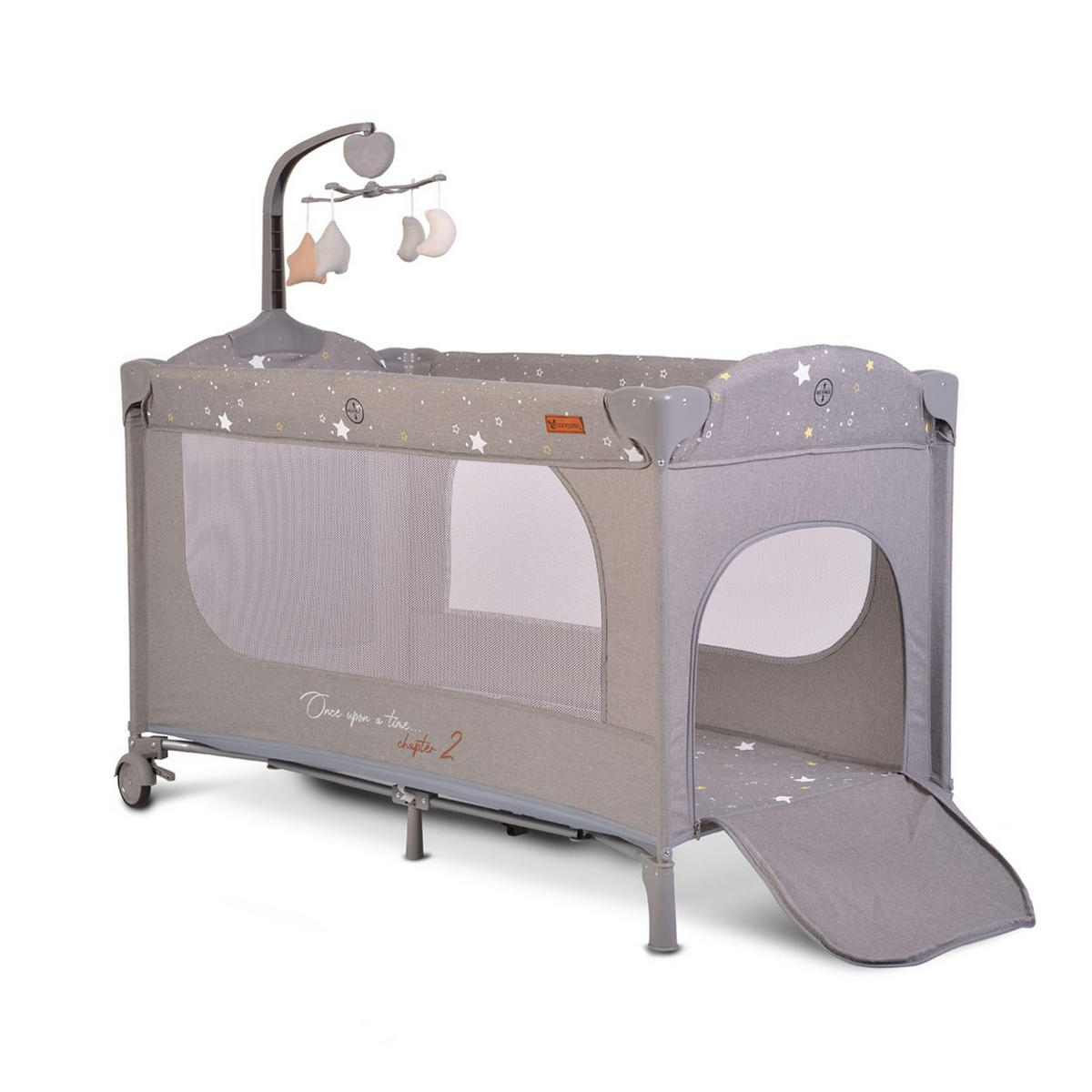 REISEBETT Once upon a time grau 2 Ebenen, Seiteneingang, Matratze, Mobile - Grau, Kunststoff (60/120cm) - Cangaroo