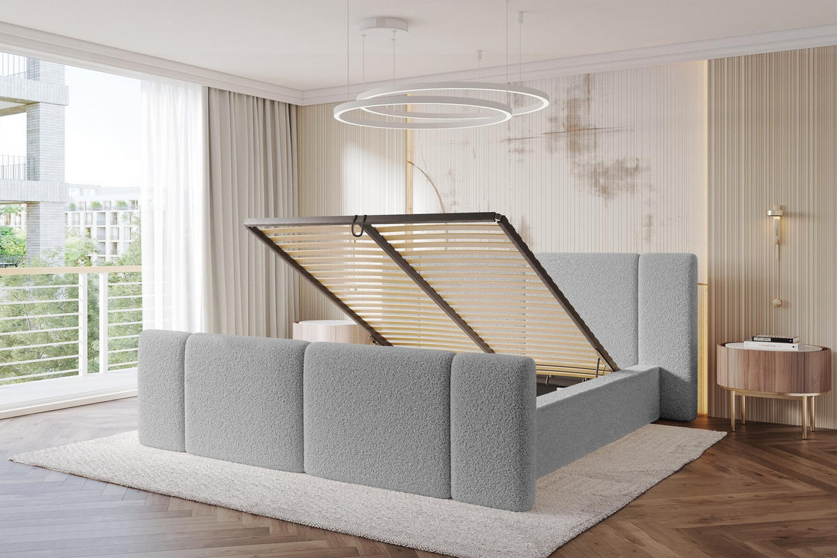 POLSTERBETT mit Bettkasten, Fußteil und Lattenrost, Boxbett ohne Matratze - RIVO-Z 200x200 Hellgrau - Taupe, Holzwerkstoff/Textil (200/200cm) - ALTDECOR