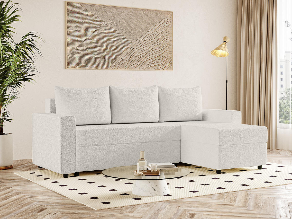 ECKSOFA Goka L mit Schlaffunktion, Weiß - Weiß, Textil (230/146cm) - Fedve
