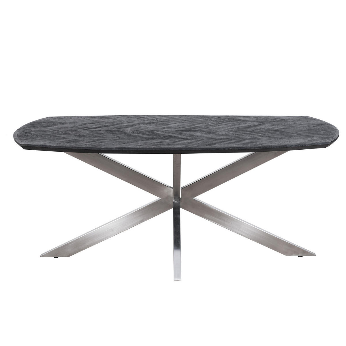ESSTISCH - Mango massiv / Edelstahl - Schwarz / Silber - Silberfarben/Schwarz, Holz/Metall (110/220/76cm) - home24