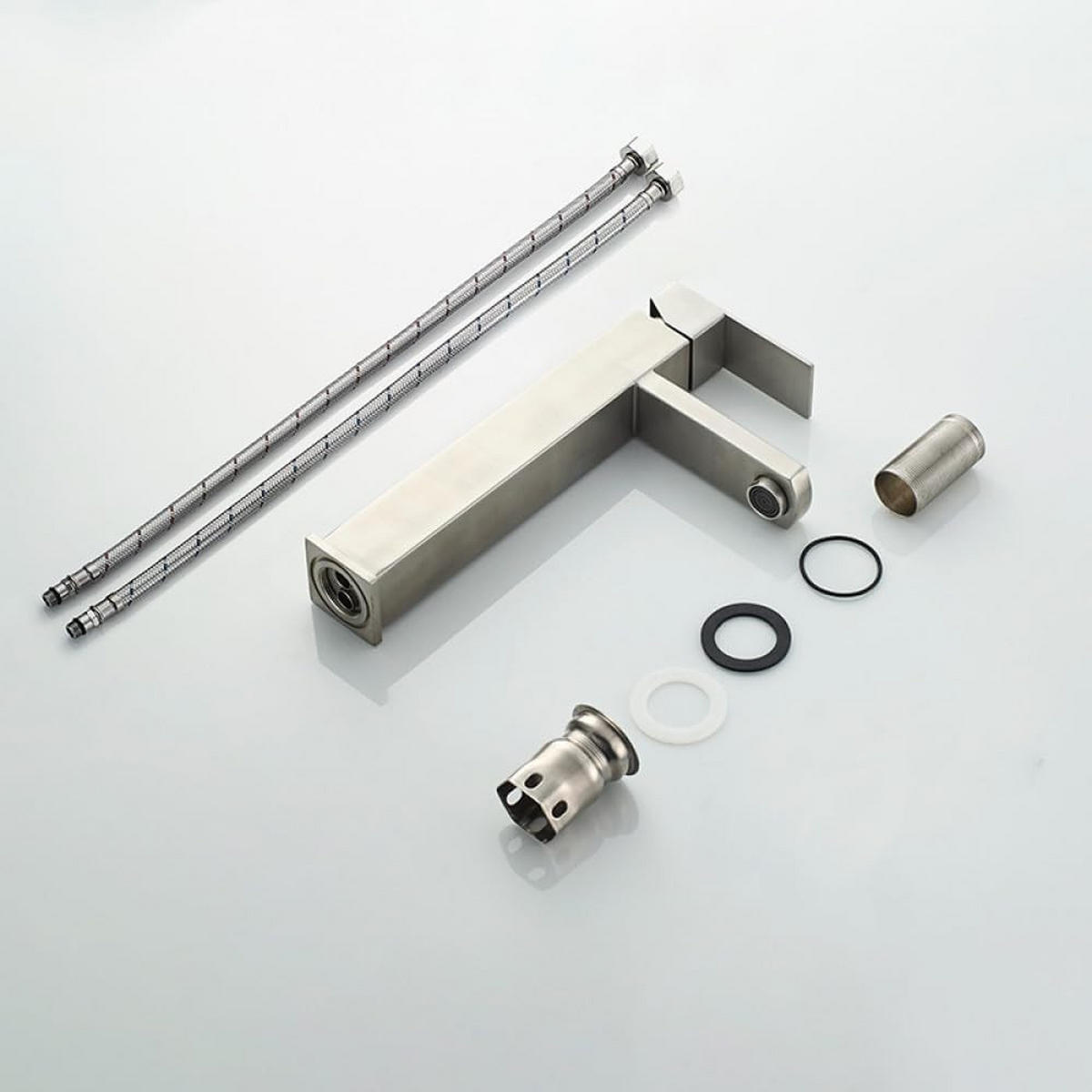 BADEZIMMERARMATUR mit 60 cm Zulaufrohr, 190 x 168 mm, silber. - Silberfarben, Metall (25/7/19cm) - Vallsero
