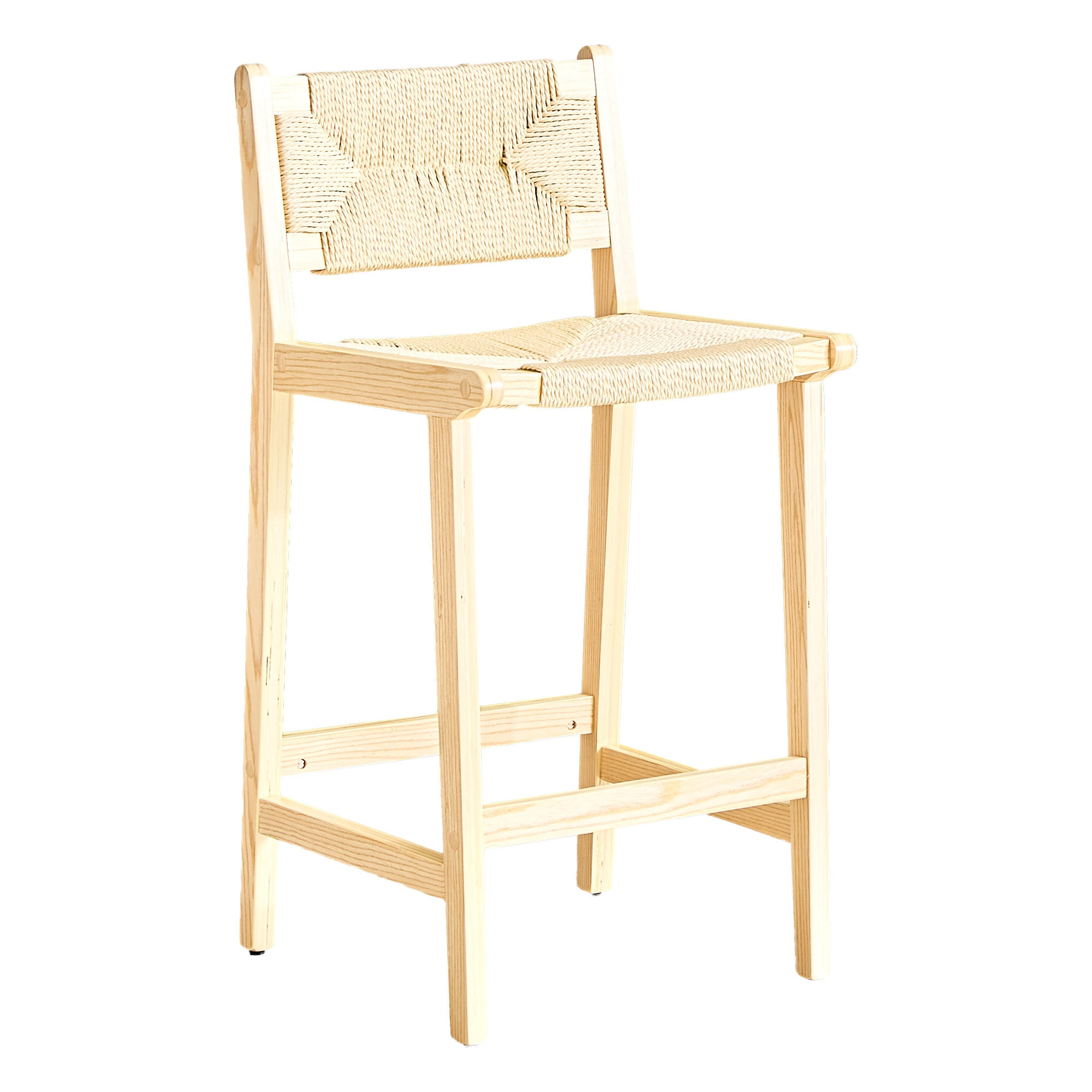 BARHOCKER 2er-Set Natur aus Massivholz mit handgewebtem Seilgeflecht und Rückenlehne - Naturfarben, Holz (44/89/42cm) - PANGIVO