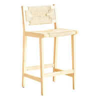 BARHOCKER 2er-Set Natur aus Massivholz mit handgewebtem Seilgeflecht und Rückenlehne - Naturfarben, Holz (44/89/42cm) - PANGIVO