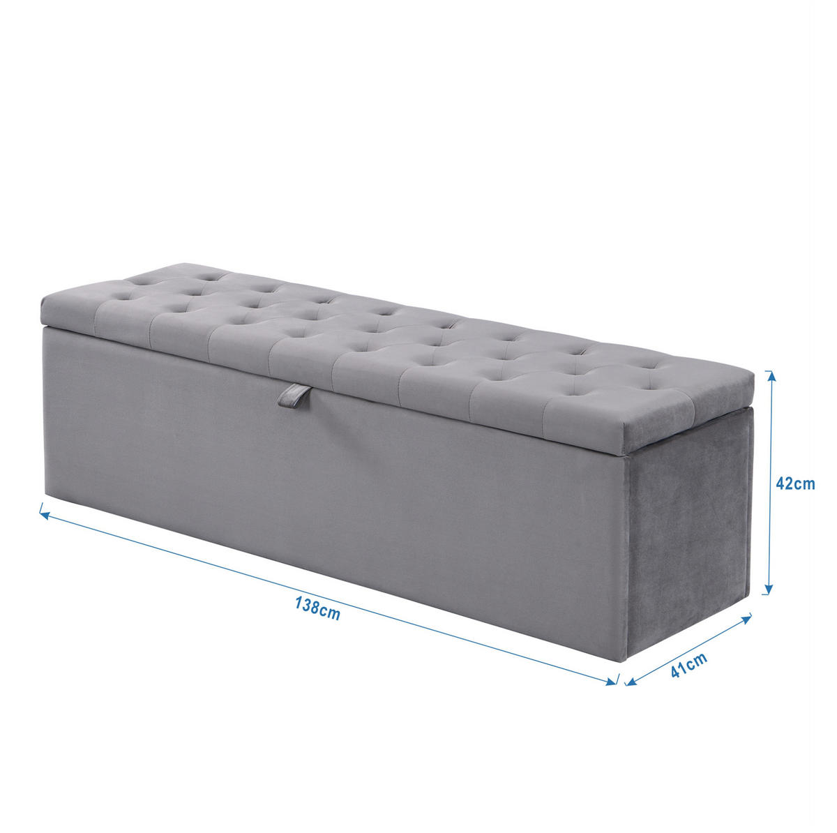 BETT mit Stauraum und Polsterbank 140x200 cm Samt Grau - Grau, Metall (140/200cm) - Meubliv