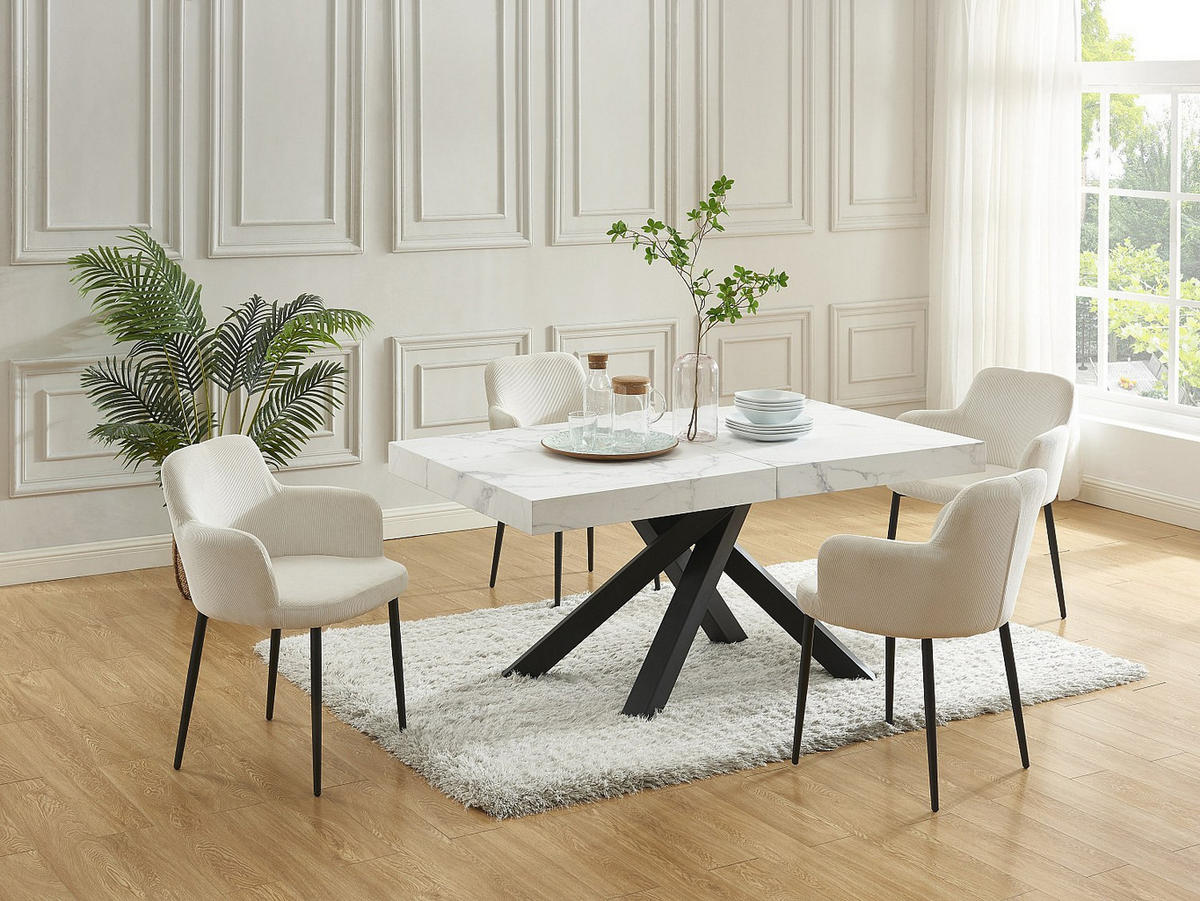 ESSTISCH ausziehbar - 6 bis 10 Personen - MDF & Metall - Marmor-Optik Weiß & Schwarz - CATONAV - Hellgrau, Holz (90/240/75cm) - Vente-Unique