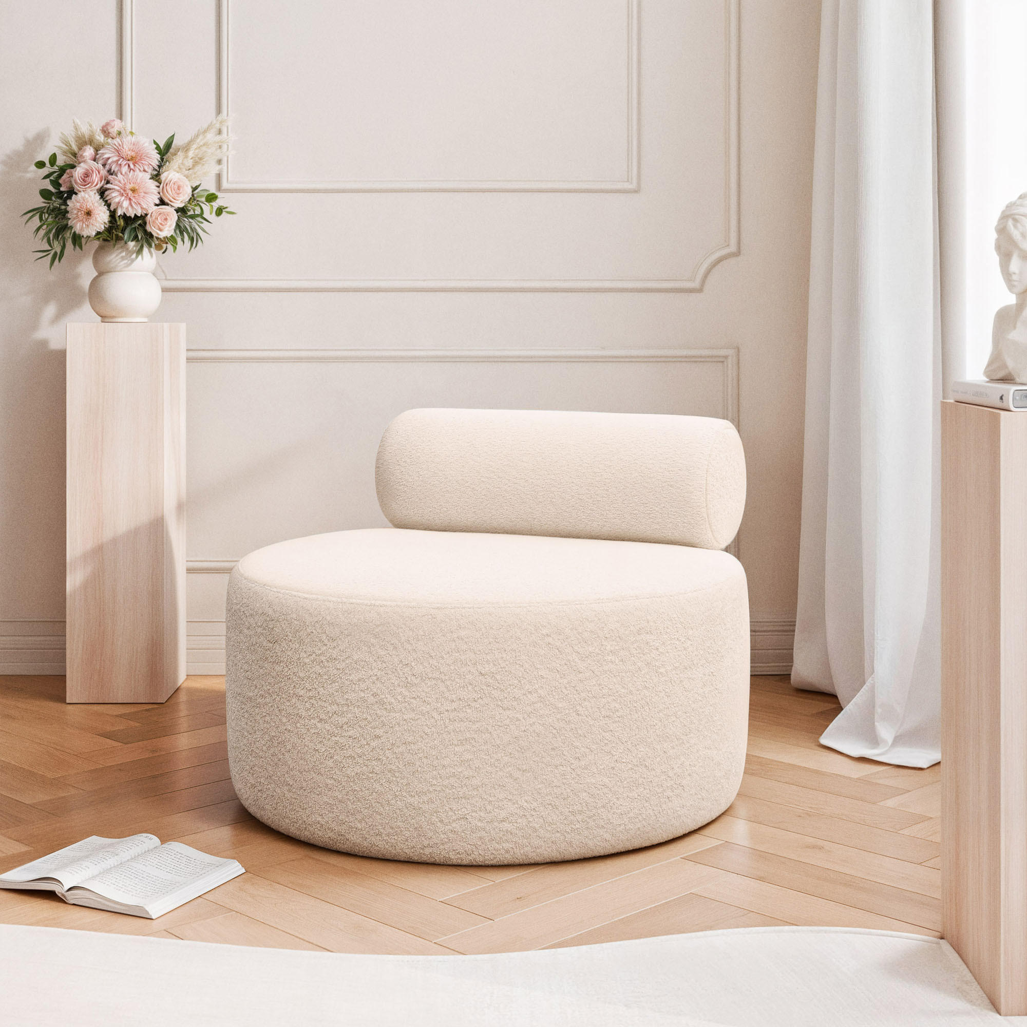 SESSEL Noelle rund, Beige Boucle 90 x 90 x 78 cm - Champagner/Schwarz, Kunststoff/Textil (90/78/90cm) - WFL GROUP