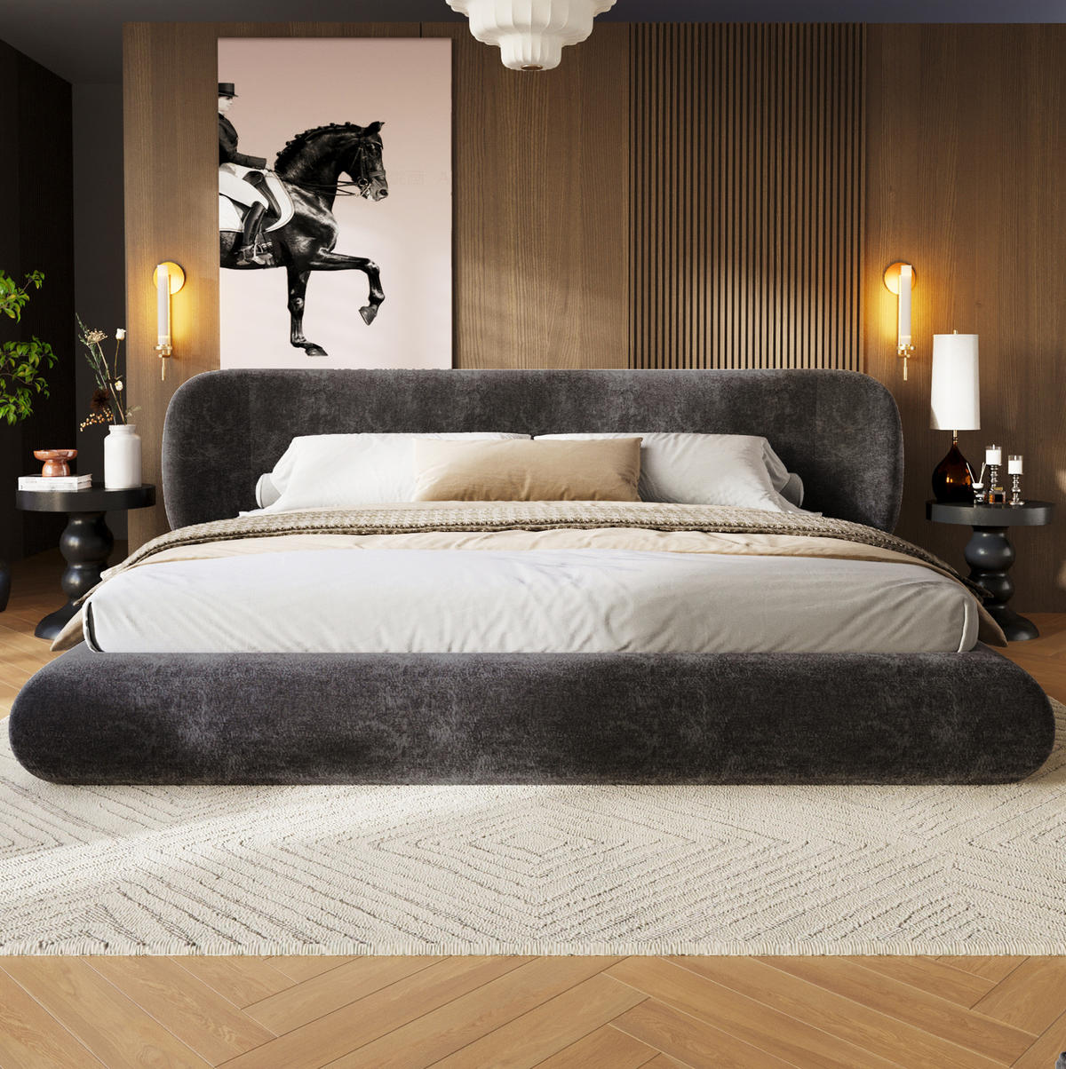 POLSTERBETT aus Chenille 140x190 cm Grau mit Lattenrost und gepolstertem Kopfteil - Grau, Textil (140/190cm) - Modfu