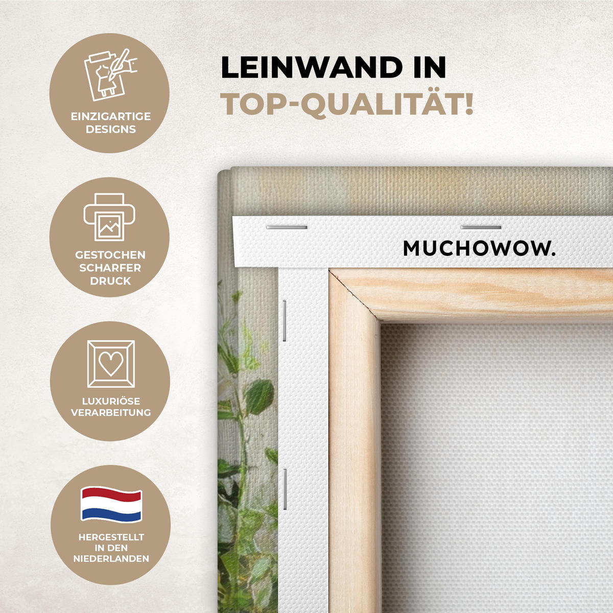 LEINWANDBILD Töpfe - Kräuter - Holz 60x80 cm - Terracotta, Textil (60/80cm) - MuchoWow