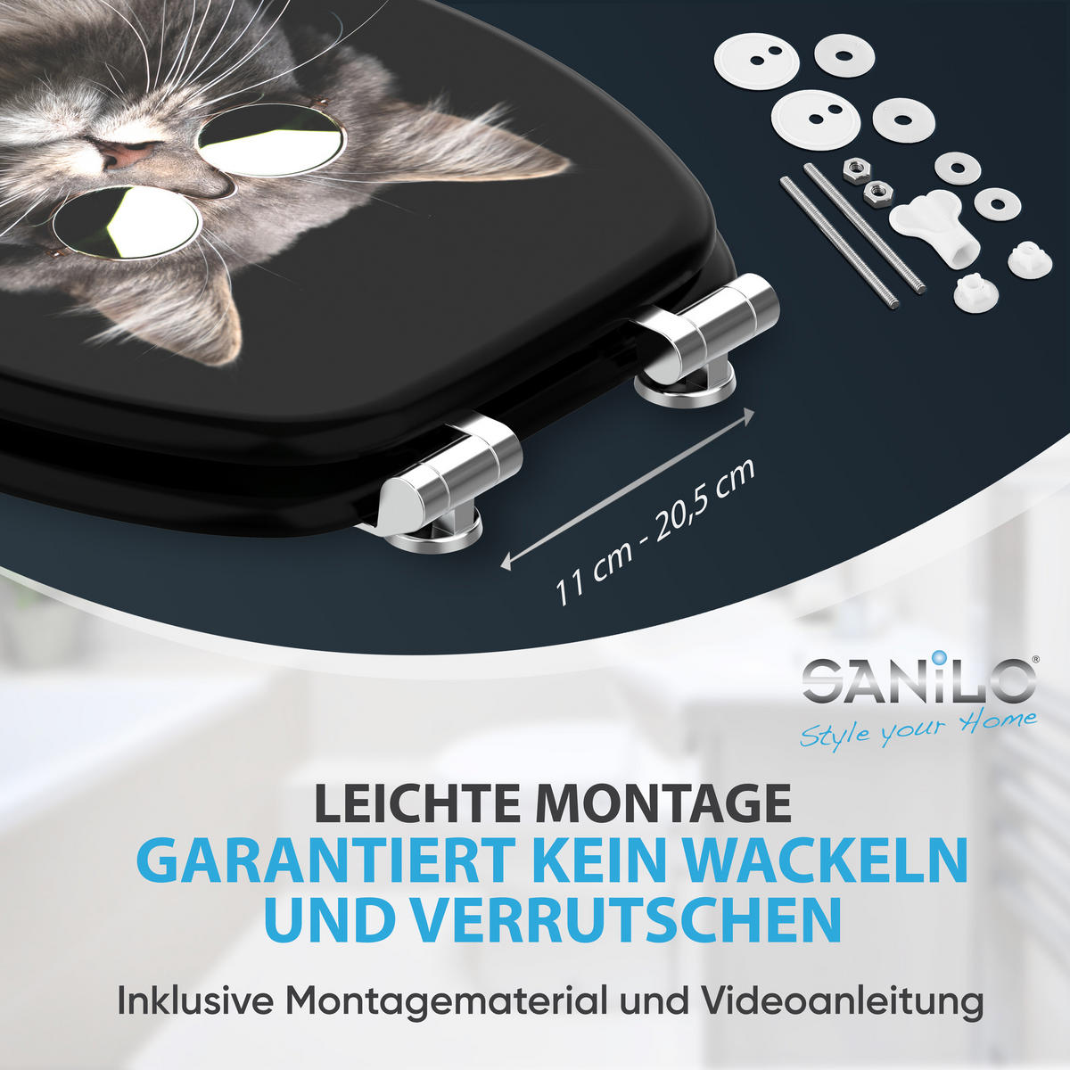 WC-SITZ mit Absenkautomatik Cool Cat - Schwarz, Holzwerkstoff (38/6/47cm) - Sanilo