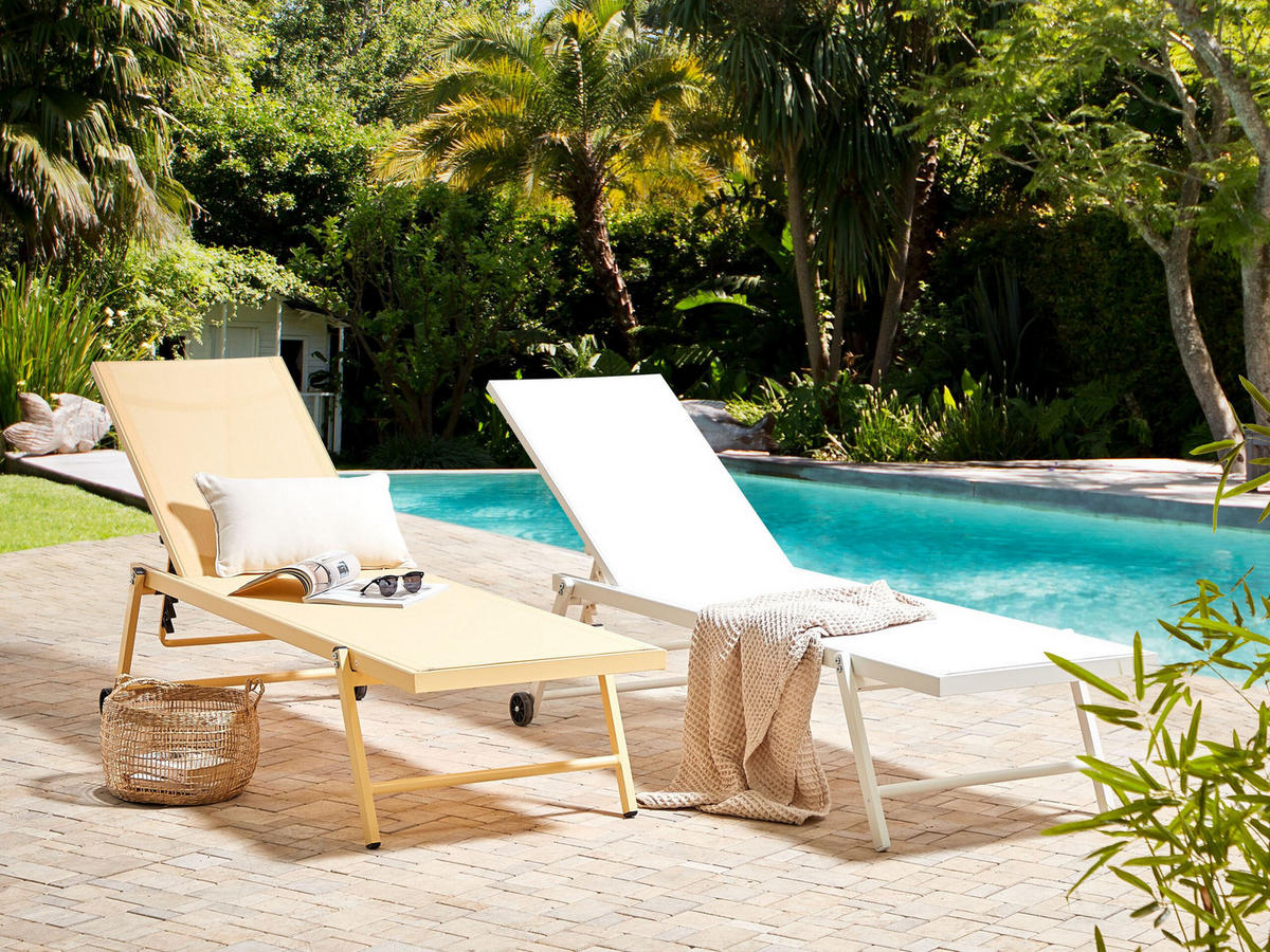 GARTENLIEGE Weiß Portofino - Weiß, Metall (198/107/65cm) - Beliani