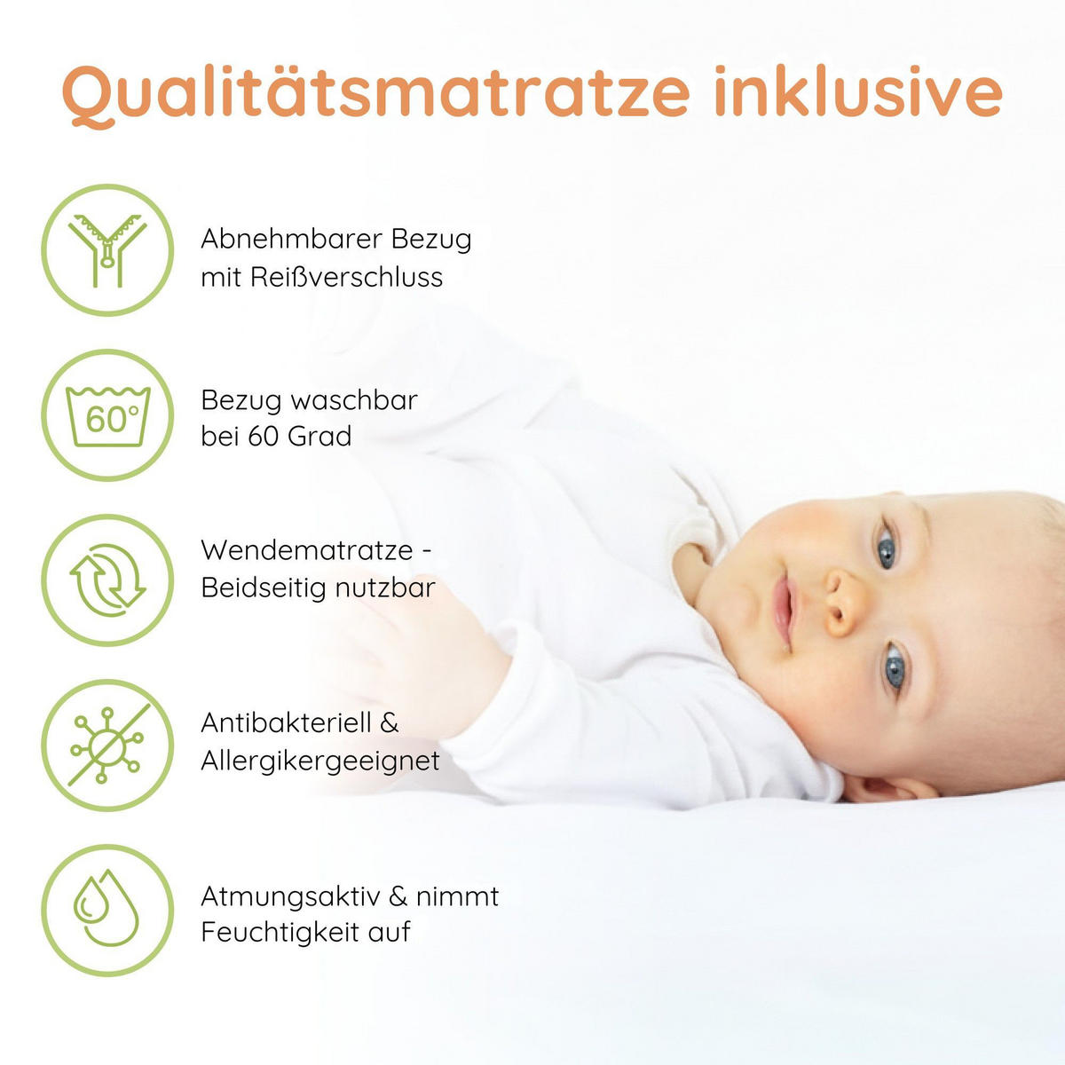 BABYBETT mit Matratze 70x140 cm in Grau - Grau, Holz (70/140cm) - Kids Collective