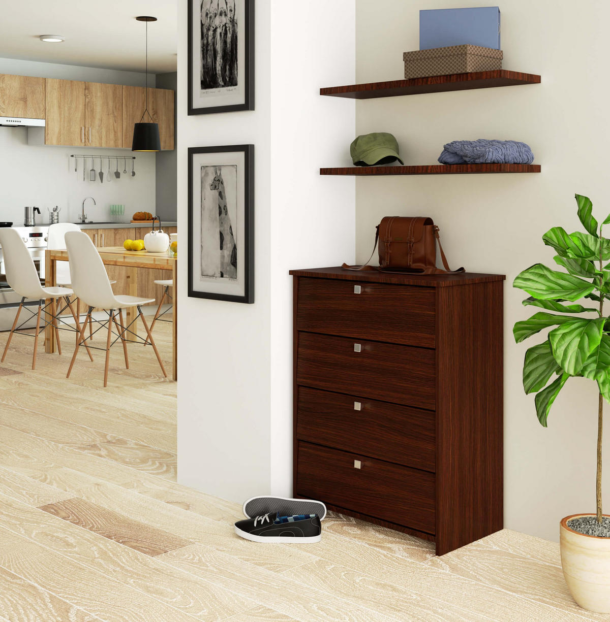 SCHUHSCHRANK Wengefarben 66x36x85 cm - Wengefarben/Silberfarben, Holzwerkstoff/Metall (66/85/36cm) - Akord