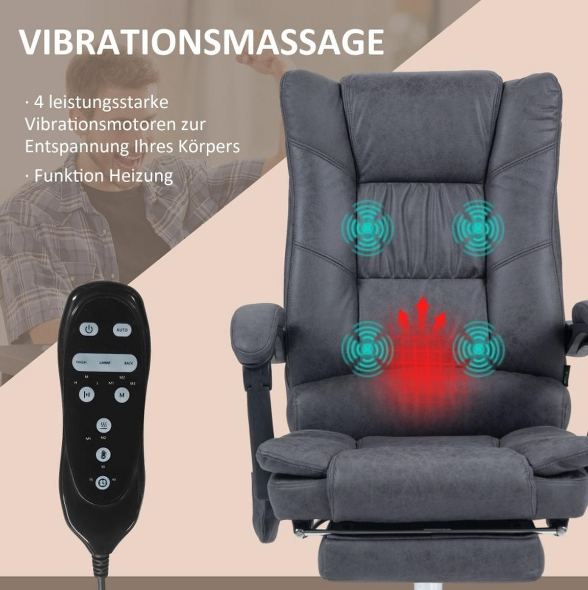 GAMINGSTUHL 64/110-118/70 cm Dunkelgrau aus Polyester mit Massagefunktion - Dunkelgrau, Kunststoff (70/118/64cm) - OKMYHOME