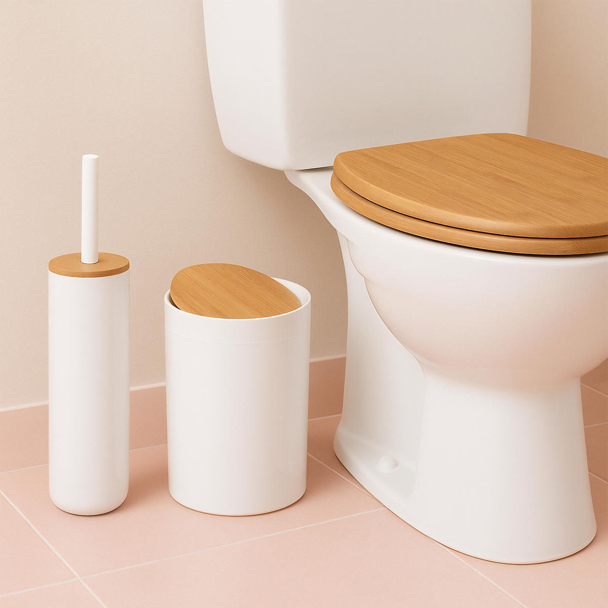 BADEZIMMER-SET 7-tlg. - Weiß, Holz/Kunststoff (18/27/18cm) - Relaxdays