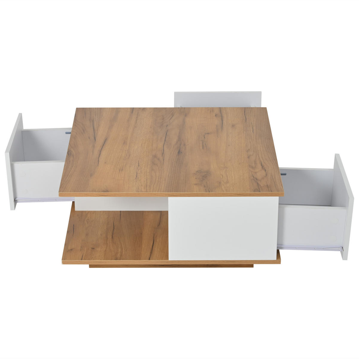 COUCHTISCH geometrisch Weiß/Holzoptik 70/70/31,5 cm mit 3 Schubladen - Walnussfarben/Weiß, Holzwerkstoff (70/70/31.5cm)