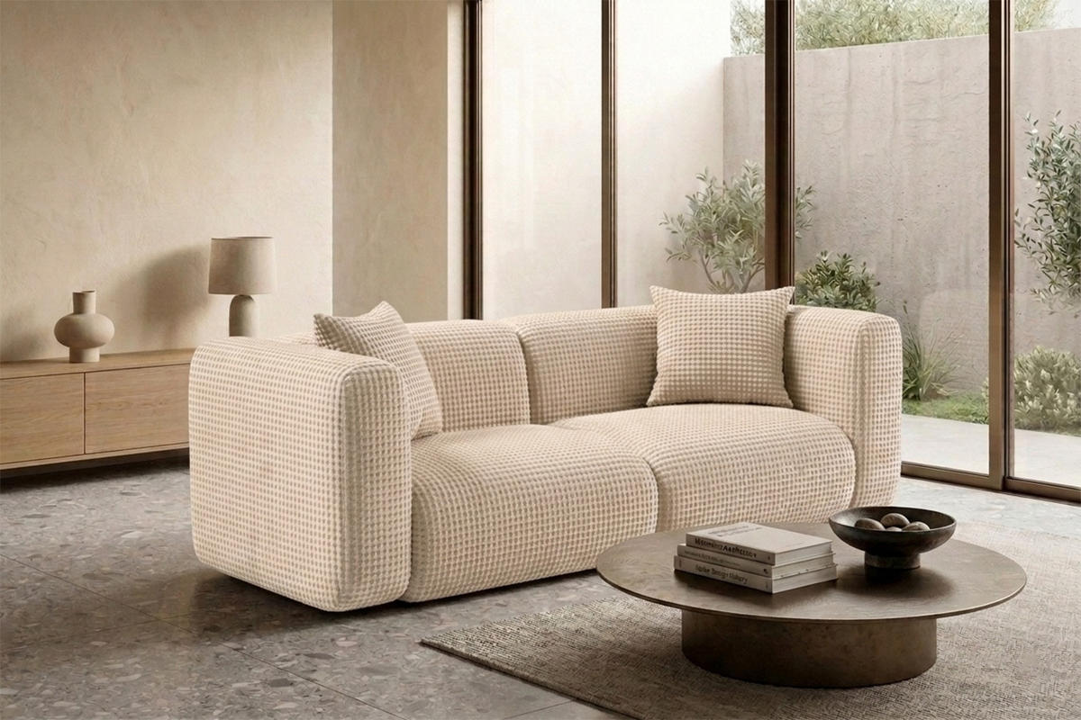 SOFA 2-Sitzer, Chenille-Stoff Cremona, Creme, GRETA - Creme, Holz (228/70/89cm) - Kaiser Möbel