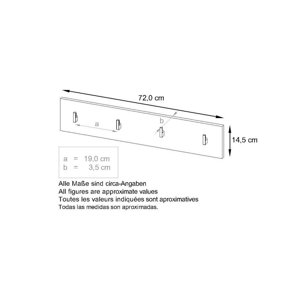 Thumbnail - Vladon Garderobenpaneel, Eiche, Holzwerkstoff, 72.5x14.5x3.5 cm, Garderobe, Garderobenleisten & Garderobenhaken