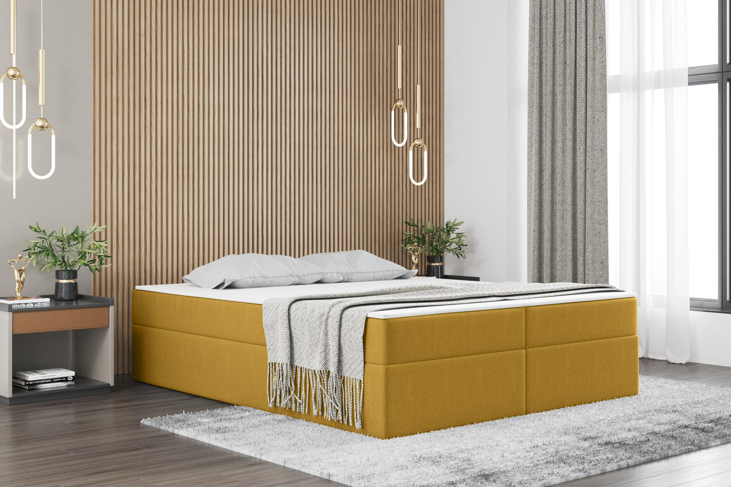 BOXBETT Mit Bettkasten Und Matratze Topper Ruben Gelb 120x200 cm H2-Pocket - Gelb, Holz/Textil (120/200cm) - Kaiser Möbel