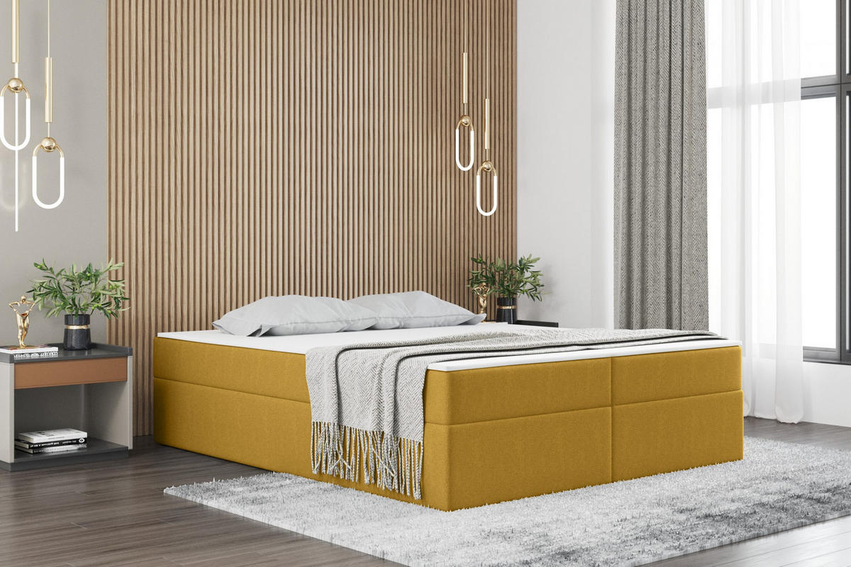 BOXBETT Mit Bettkasten Und Matratze Topper Ruben Gelb 160x200 cm H2-Pocket - Gelb, Holz/Textil (160/200cm) - Kaiser Möbel