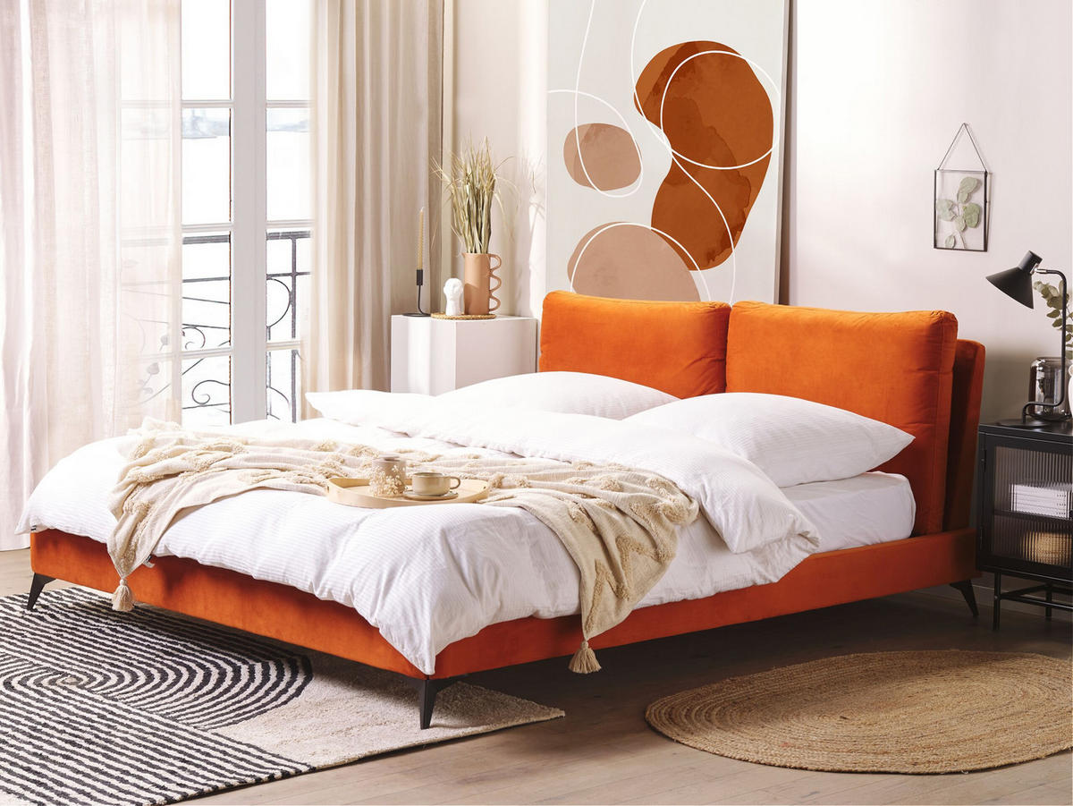 POLSTERBETT 180/200cm Orange Melle - Orange, Textil (180/200cm) - Beliani