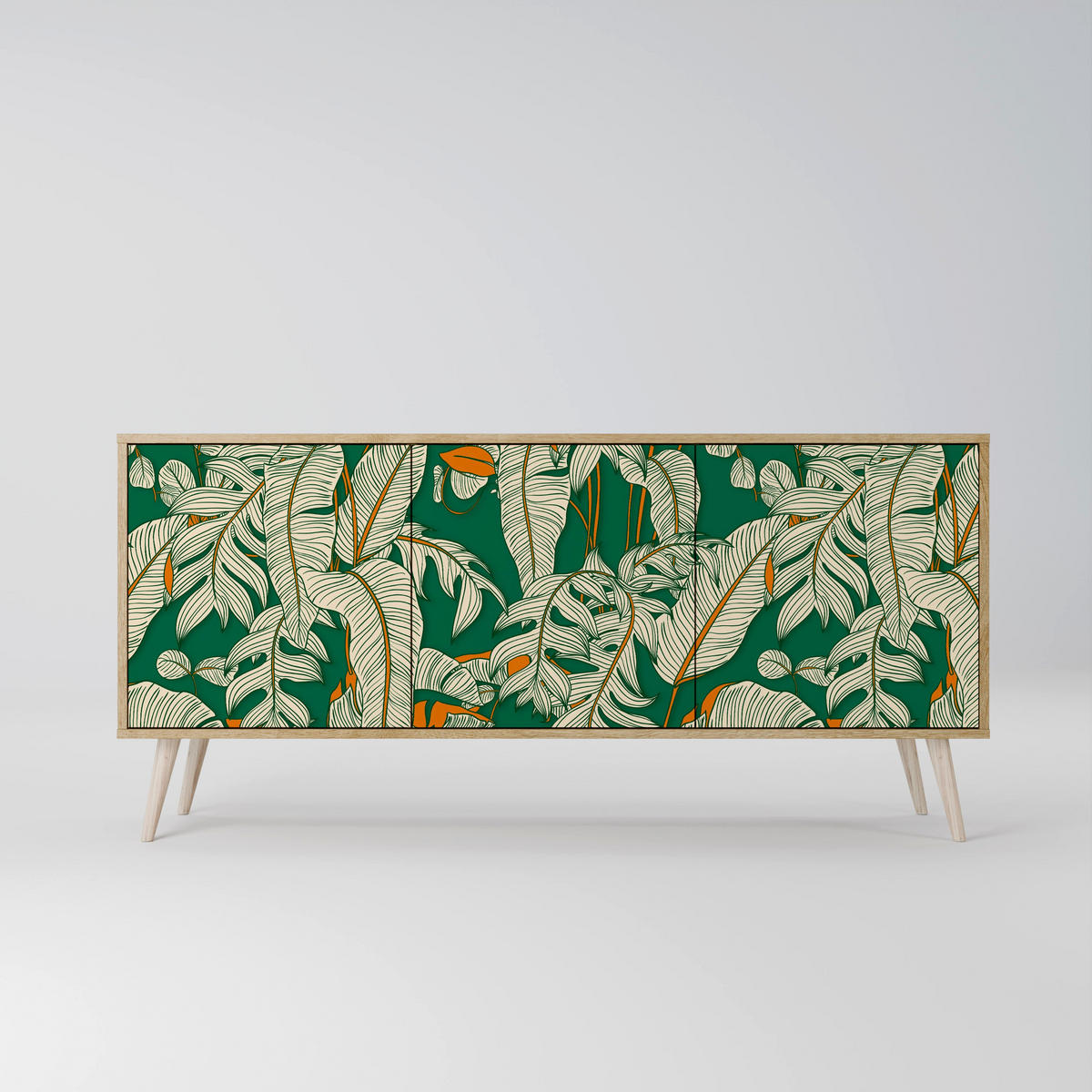 SIDEBOARD VERDANT PLEASURES, Eicheneffekt, 164,5x42x77,5 cm, 3 Türen - Eichefarben/Buchefarben, Holzwerkstoff/Buchenholz (164.5/77.5/42cm) - SpaceRebels