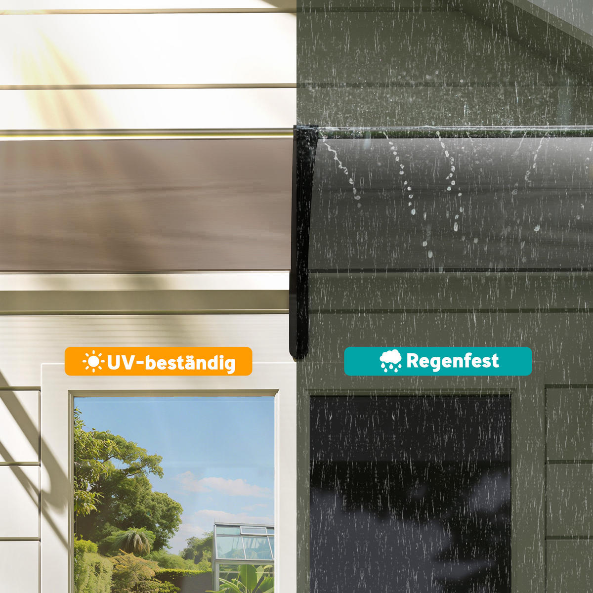 PULTVORDACH Vordach für Haustür 75x195x23 cm 5mm Polycarbonat Alu Braun - Braun, Kunststoff (195/23/75cm) - Outsunny