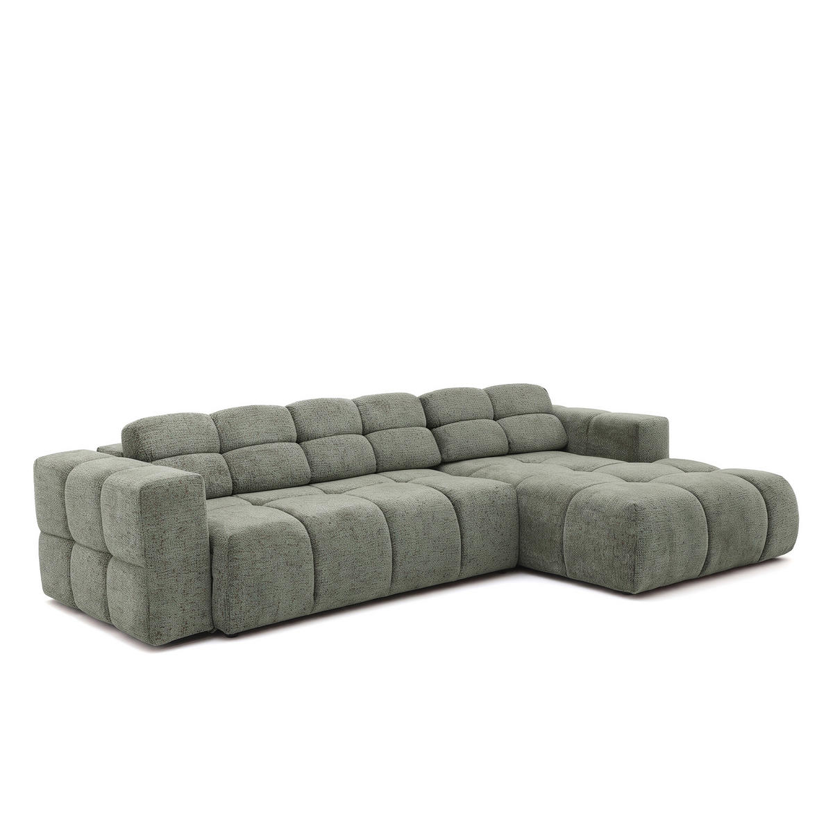 ECKSOFA TENDER Rechts mit Schlaffunktion und Verstellbare Kopfstützen, Chenille hellgrün - Schwarz/Hellgrün, Holz/Kunststoff (176/315cm) - Muffo