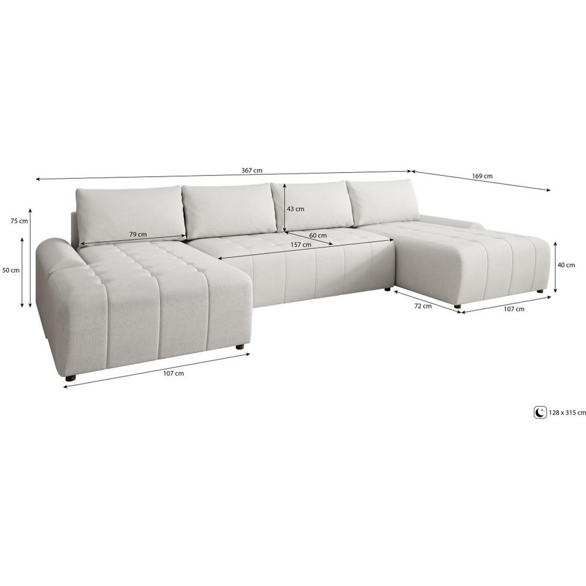 WOHNLANDSCHAFT Costa U Dunkelgrau, Velours - Dunkelgrau/Schwarz, Kunststoff/Textil (367/80/169cm) - Beautysofa