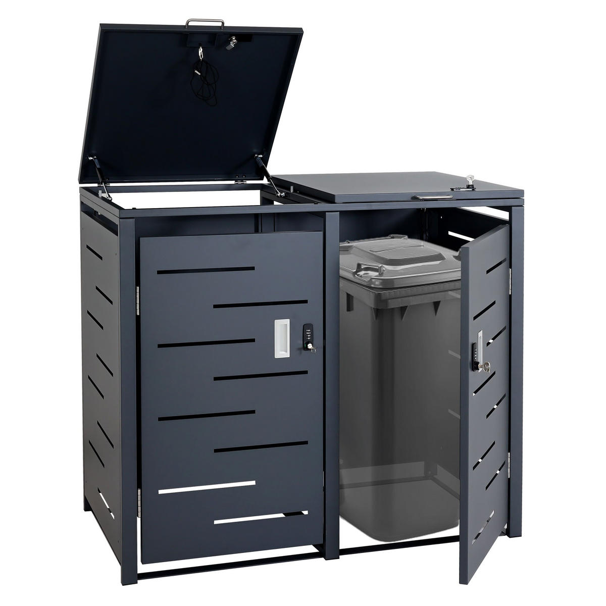 MÜLLTONNENBOX 2er 103x115x63cm erweiterbar Anthrazit - Anthrazit, Metall (115/103/63cm) - PROREGAL