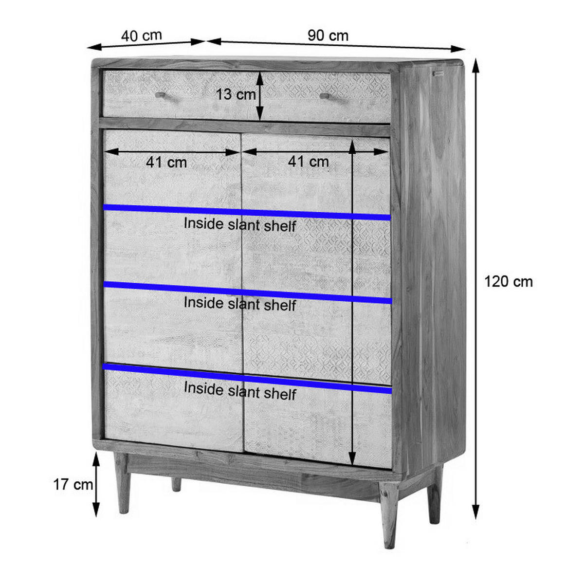 SCHUHKOMMODE - Akazie massiv - Akaziefarben, Holz/Metall (90/120/40cm) - home24