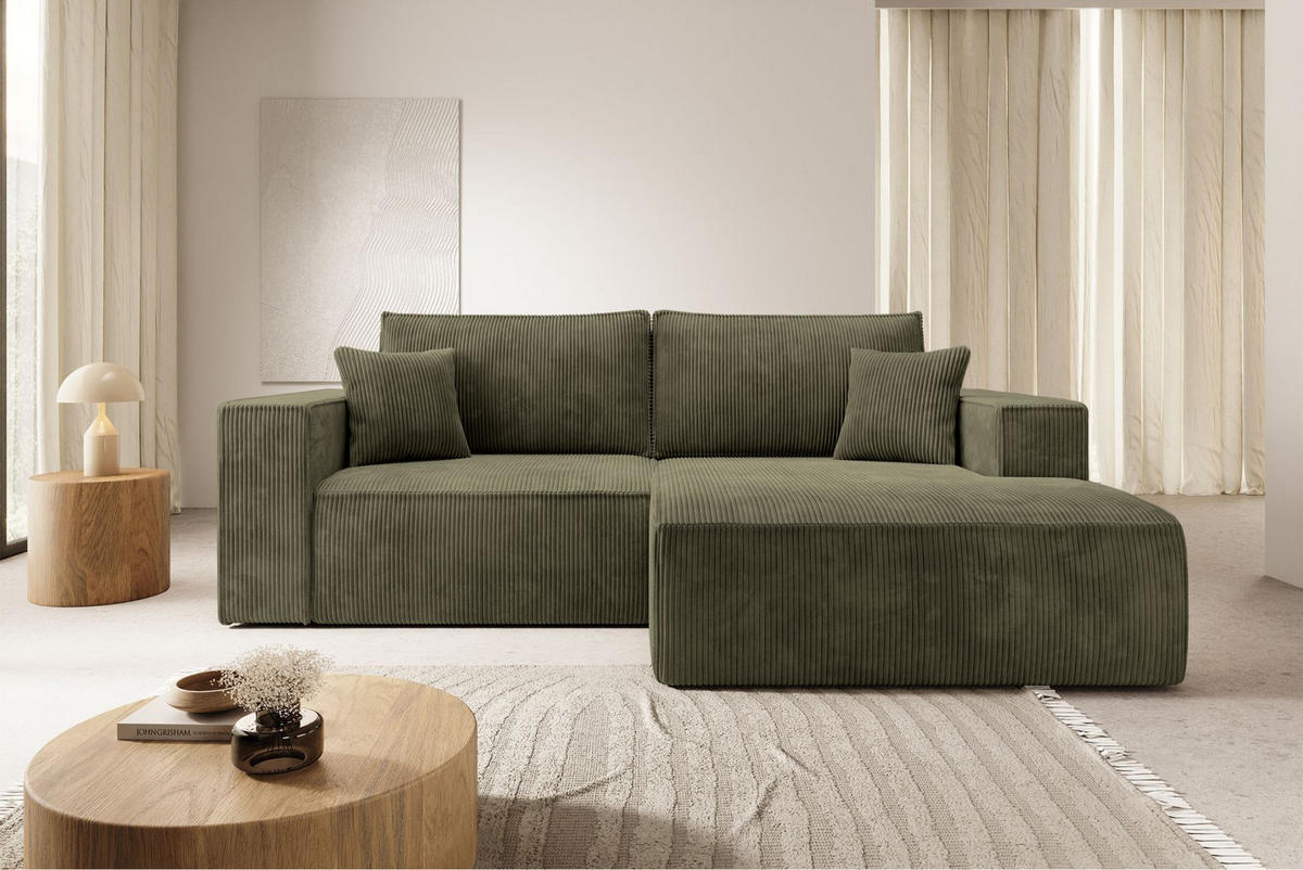 ECKSOFA Farese Mini mit Cordbezug Olivgrün, rechts - Schwarz/Olivgrün, Textil (167/240cm) - Selsey